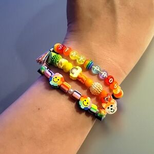 Pride rainbow stack polymer bead bracelet set